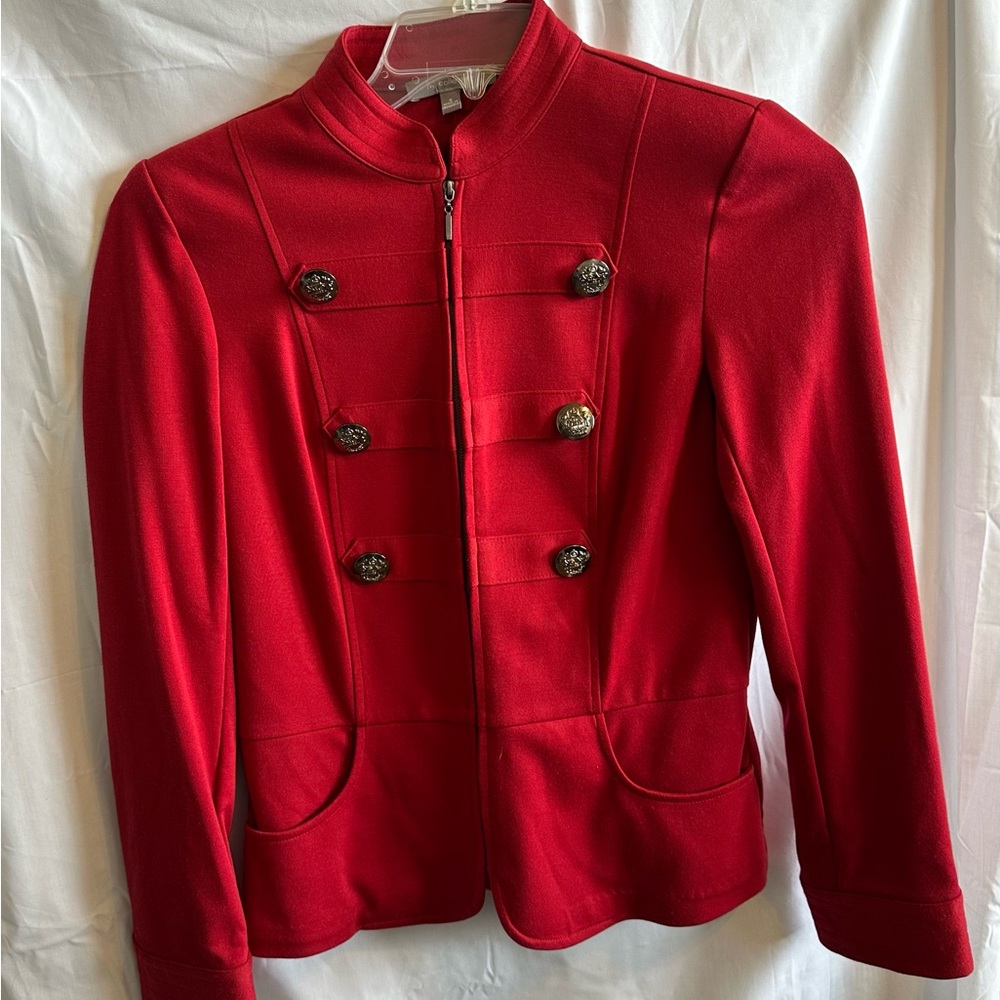 NY Collection Red Blazer Military-Inspired Fitted
